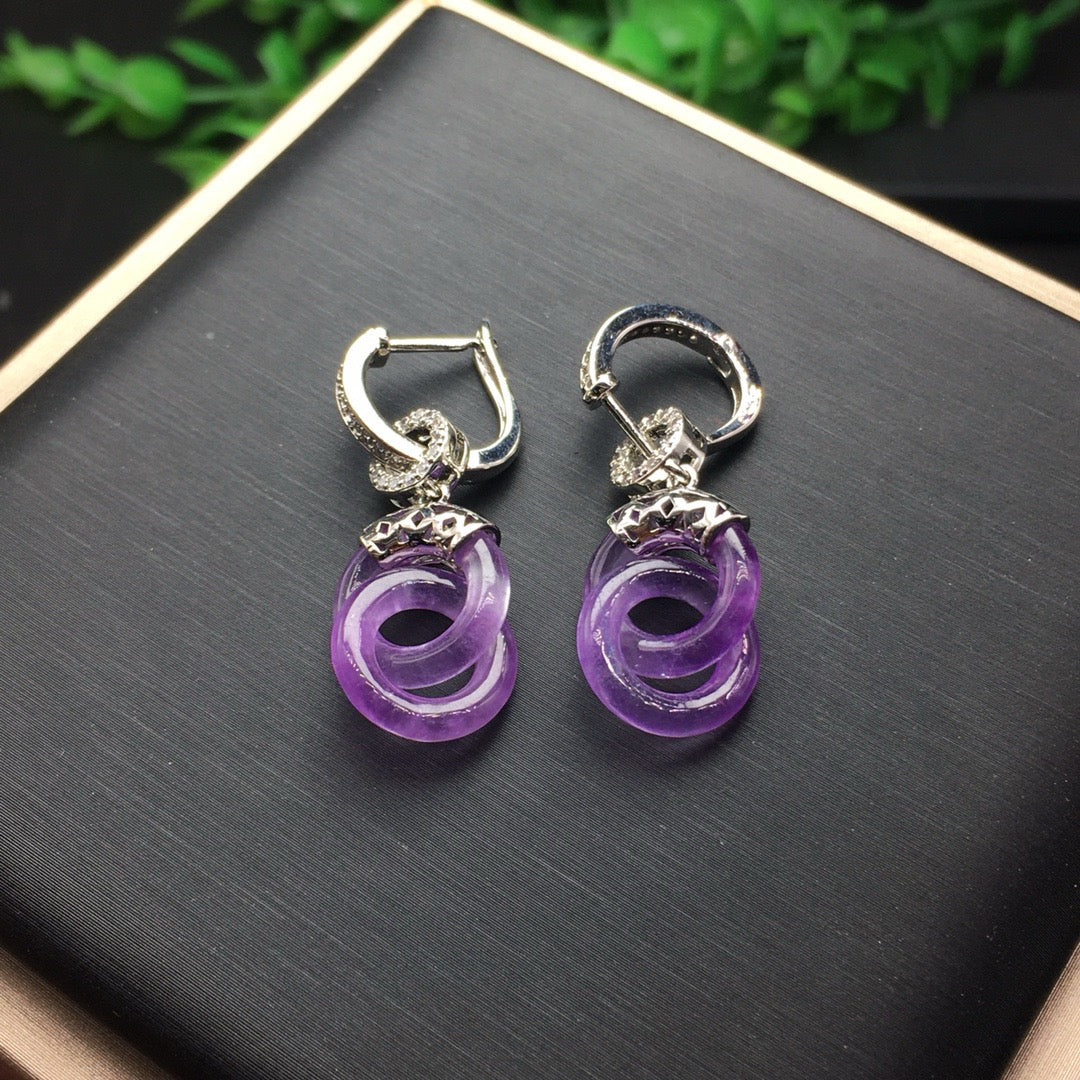 Ice Violet New Handmade Jade Earrings