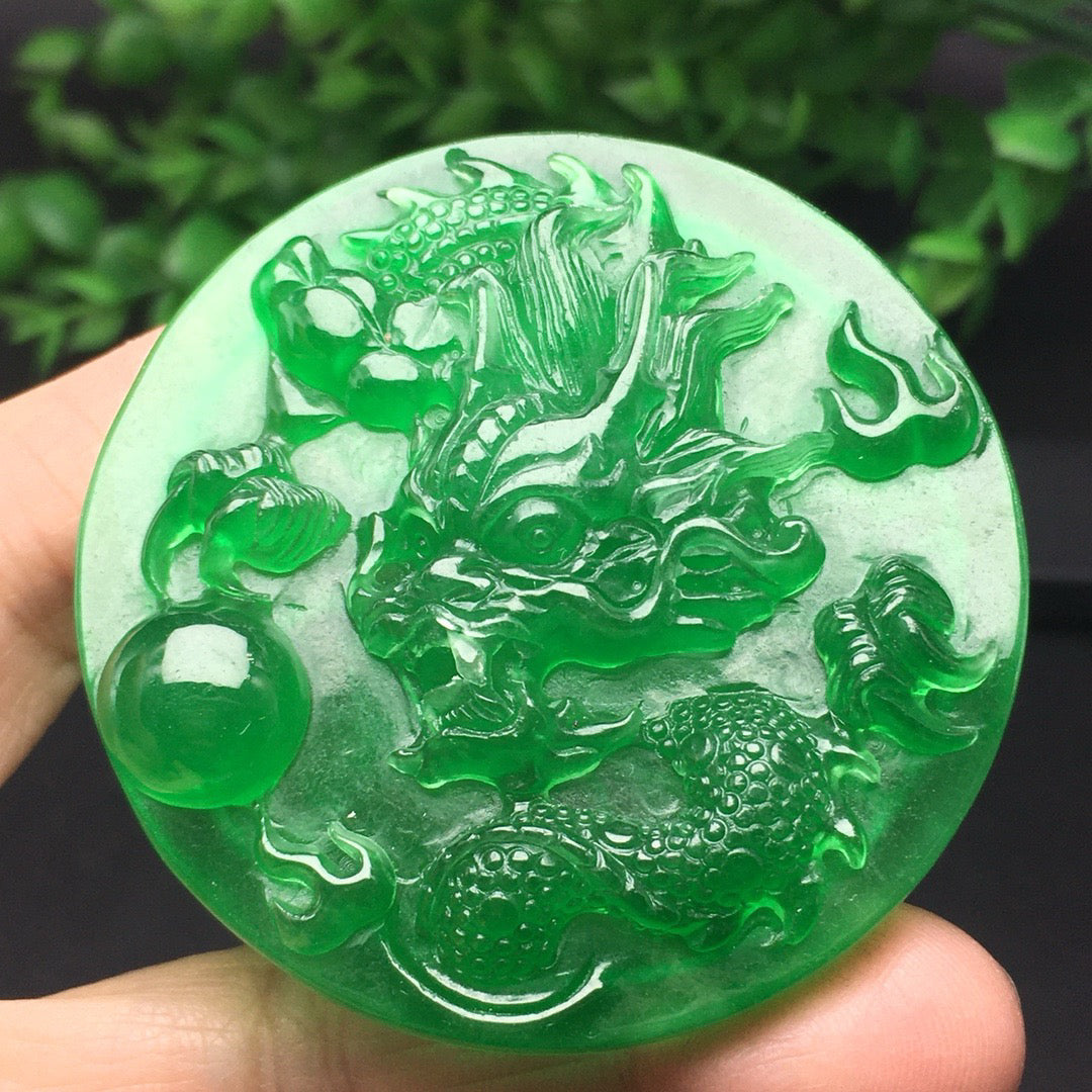 Chinese antique ice green thick pack round dragon brand