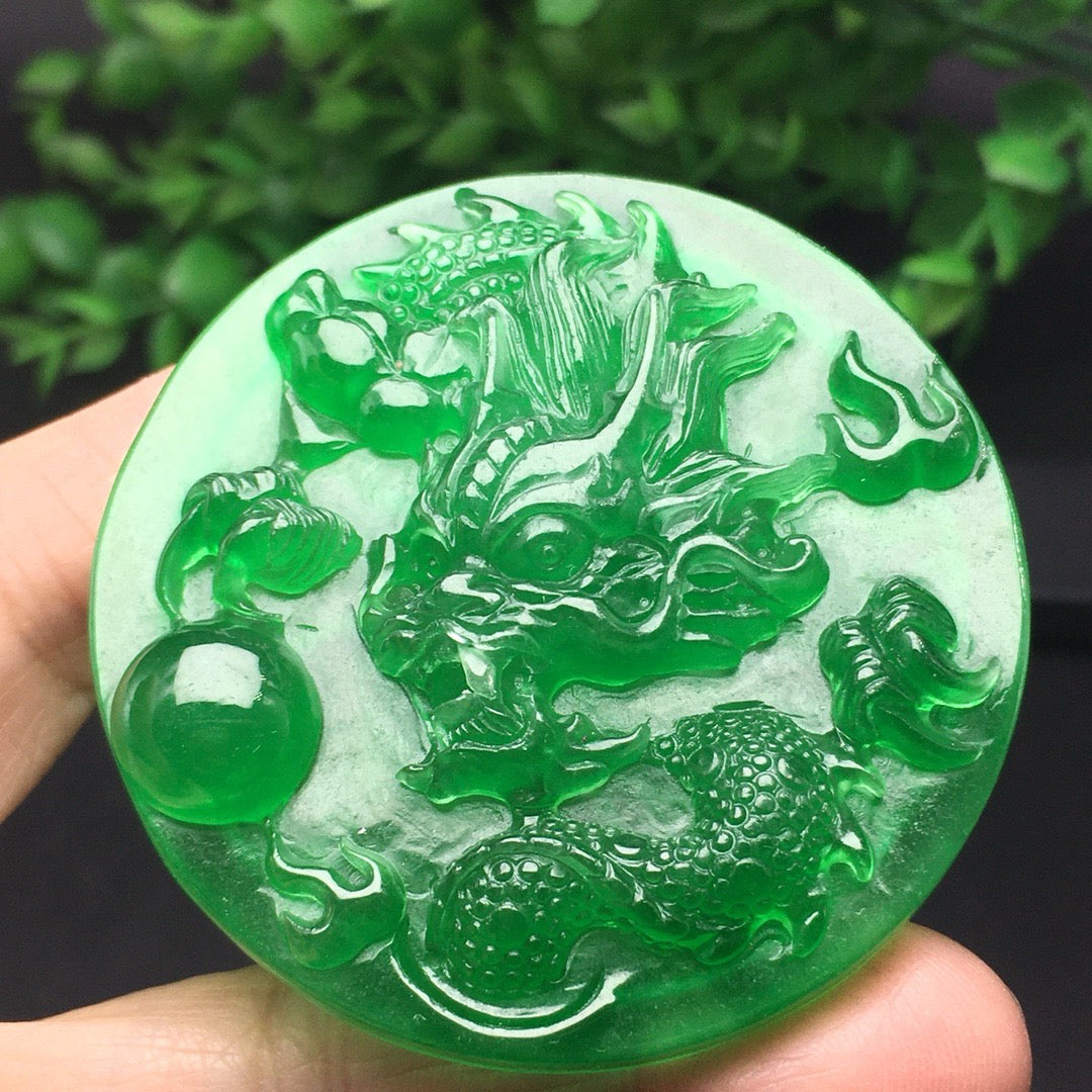 Chinese antique ice green thick pack round dragon brand