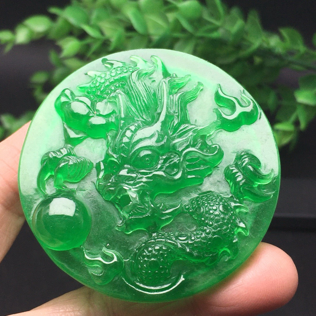 Chinese antique ice green thick pack round dragon brand