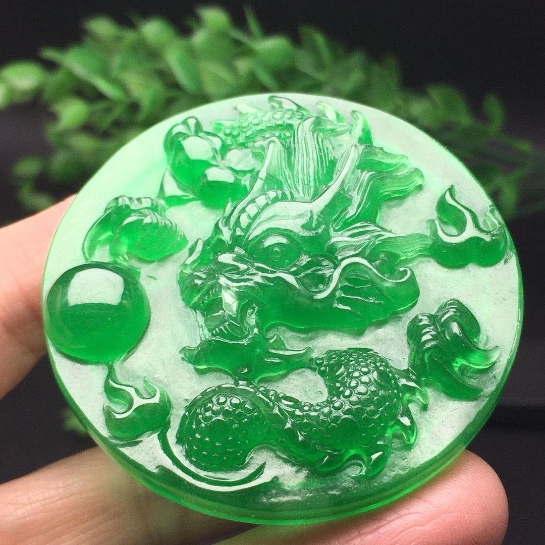 Chinese antique ice green thick pack round dragon brand