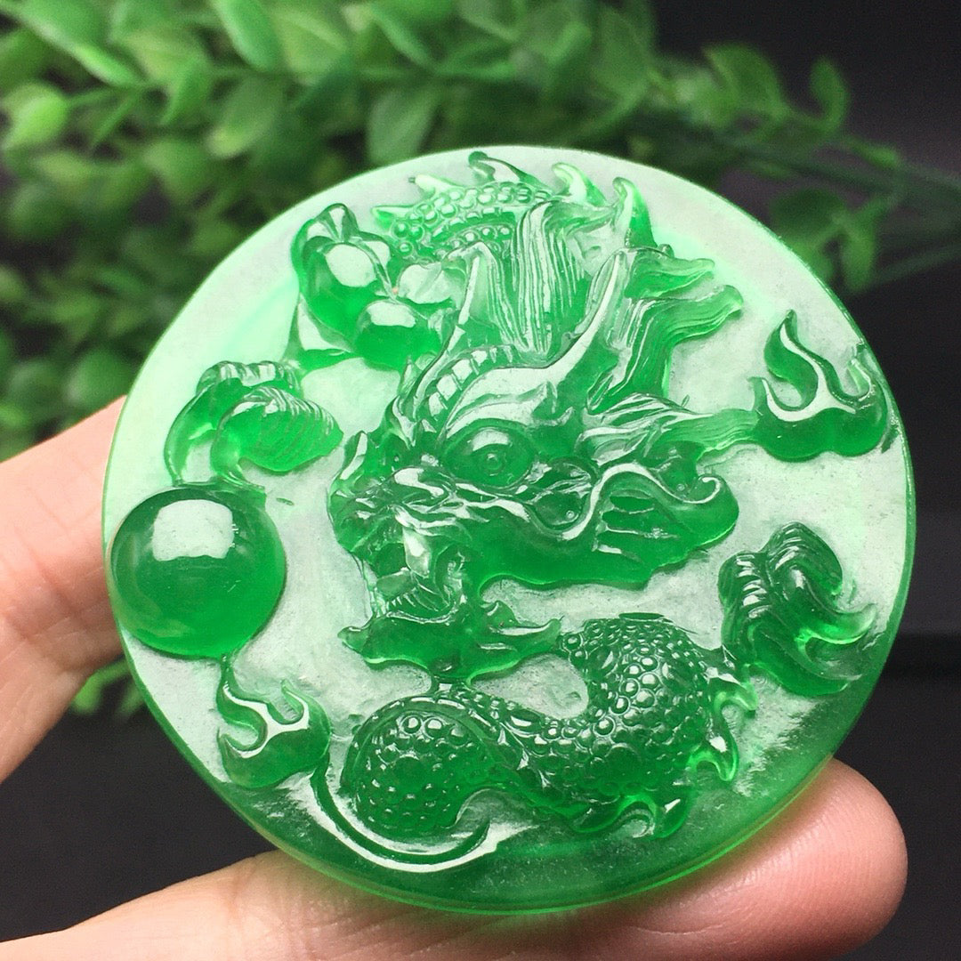 Chinese antique ice green thick pack round dragon brand