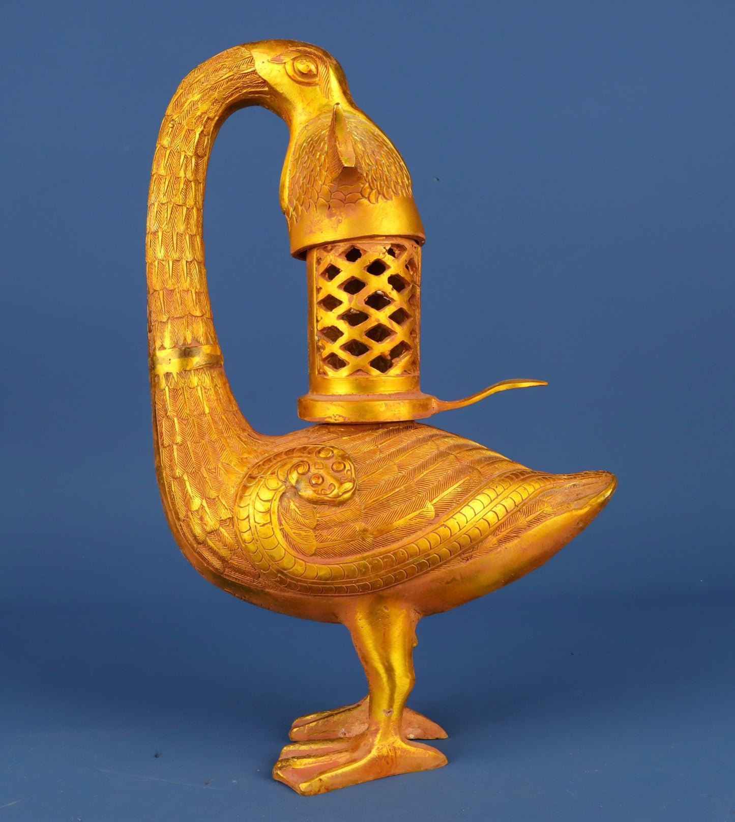 Chinese antique bronze gilded bird lamp