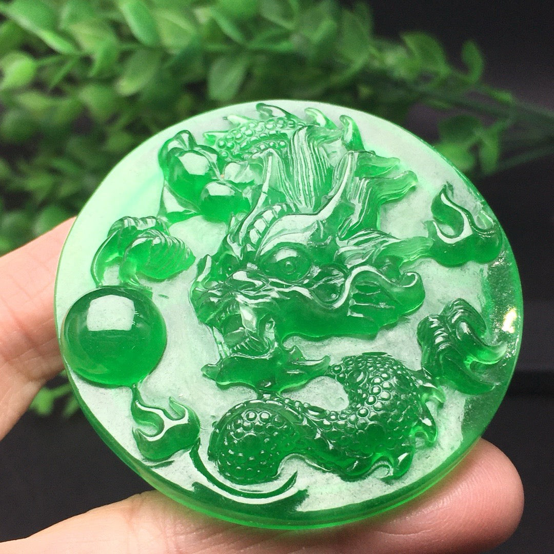 Chinese antique ice green thick pack round dragon brand