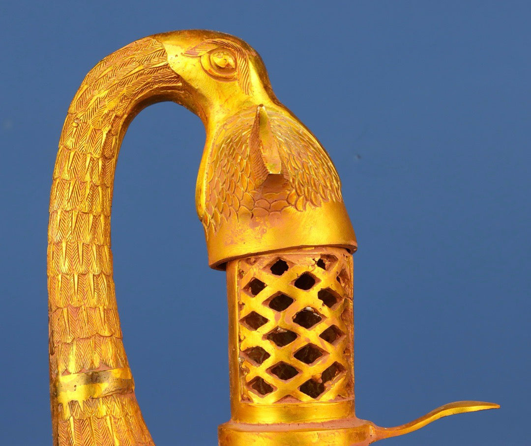 Chinese antique bronze gilded bird lamp