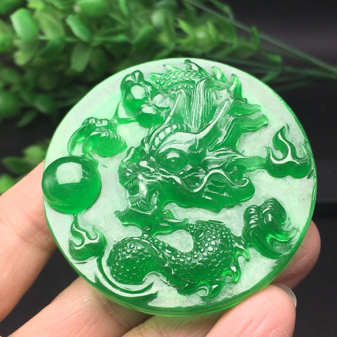 Chinese antique ice green thick pack round dragon brand