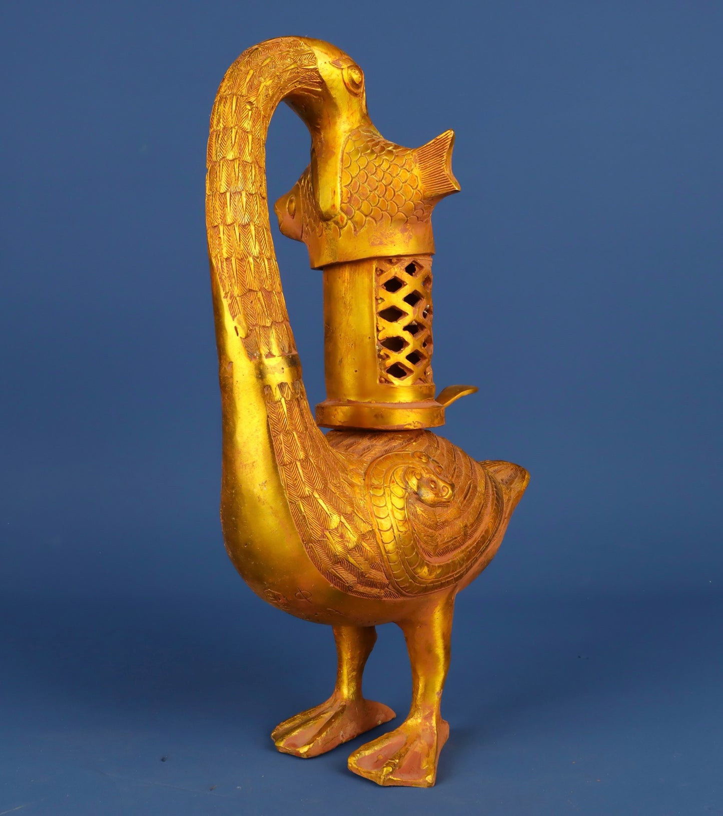 Chinese antique bronze gilded bird lamp