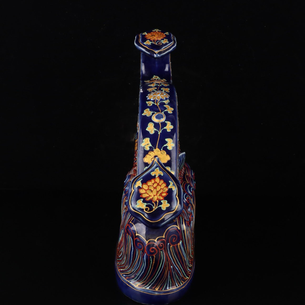 Ji Blue Glazed Gold Fish Pattern Ruyi Zun