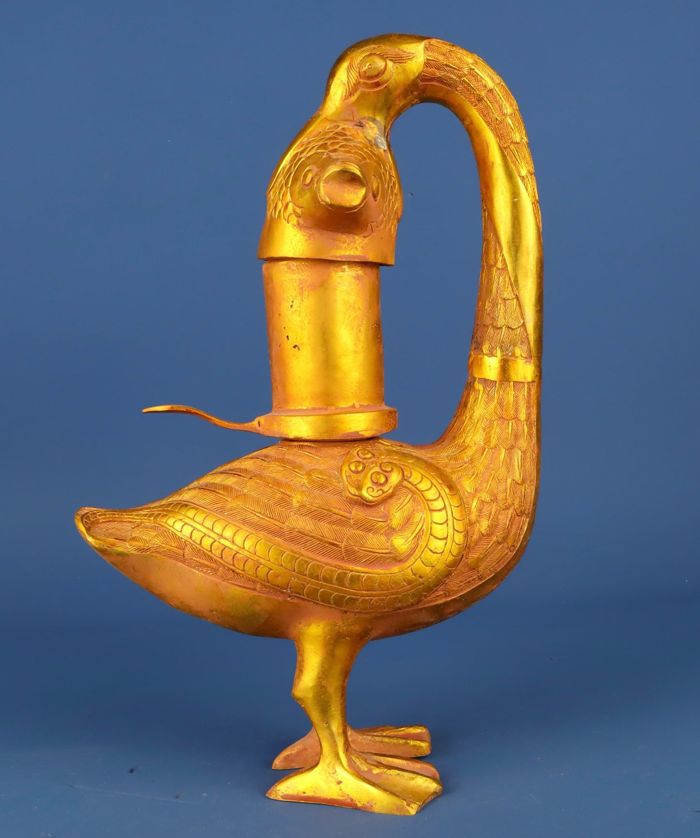 Chinese antique bronze gilded bird lamp