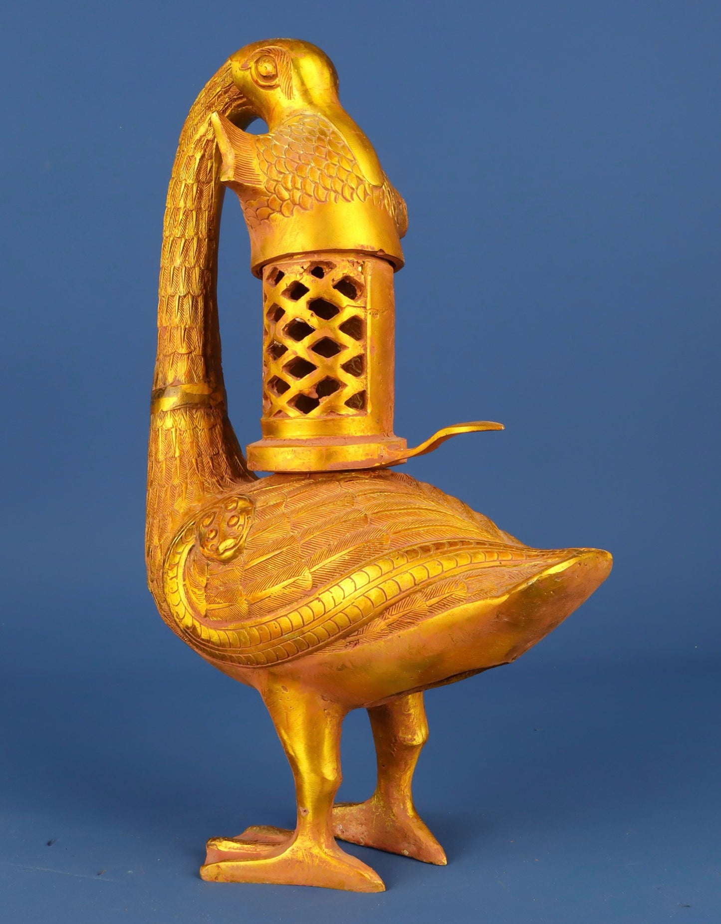 Chinese antique bronze gilded bird lamp