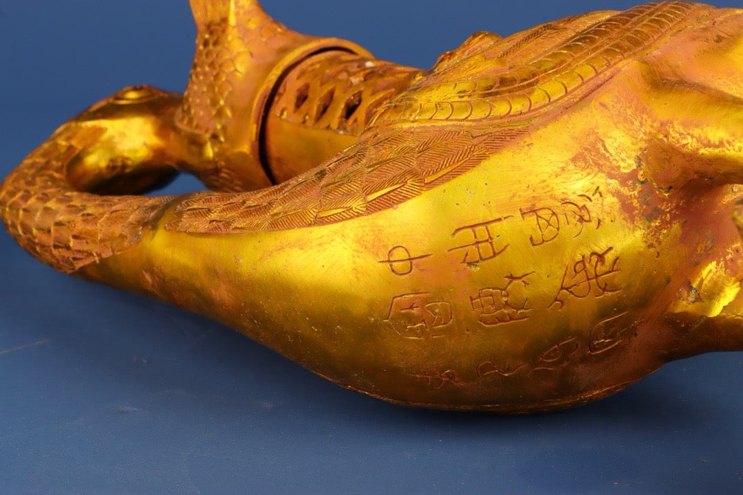 Chinese antique bronze gilded bird lamp