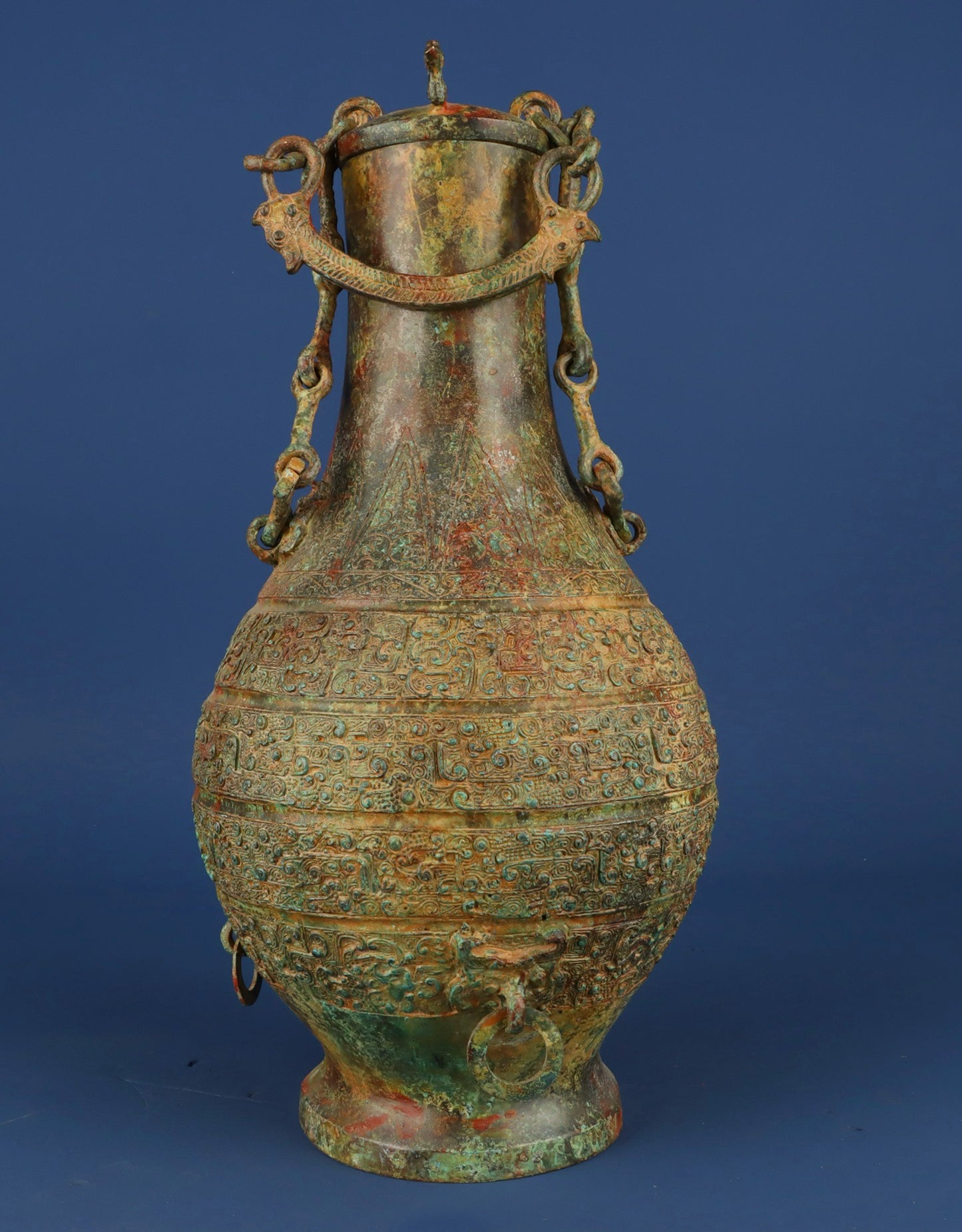 Chinese antique bronze chain bottle