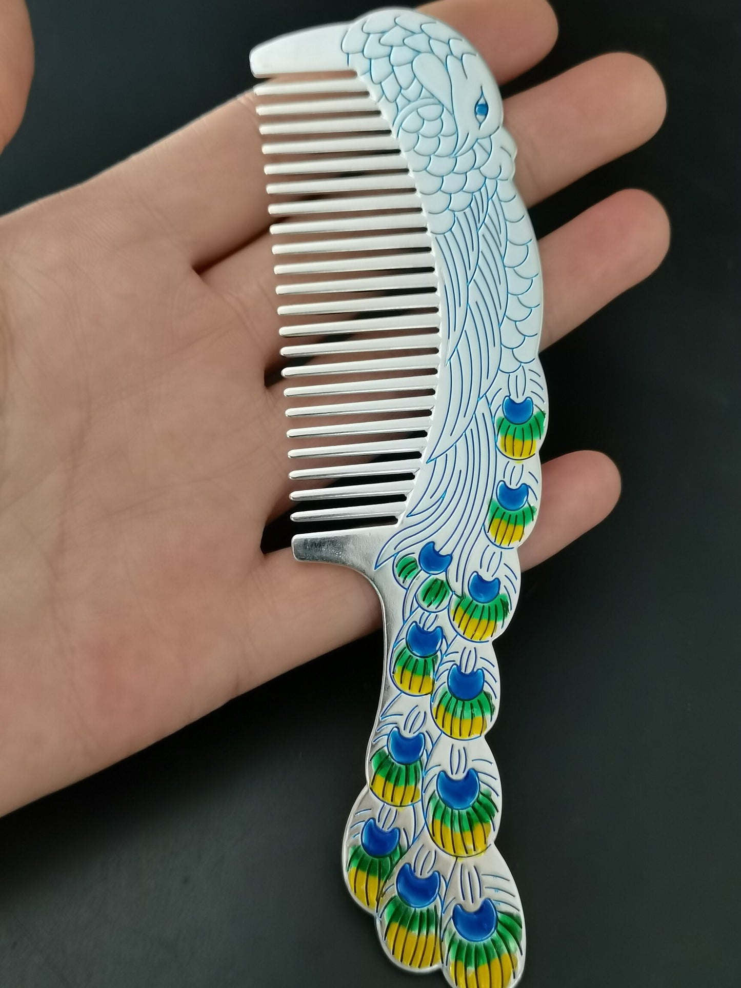 A Chinese antique silver cloisonn é comb