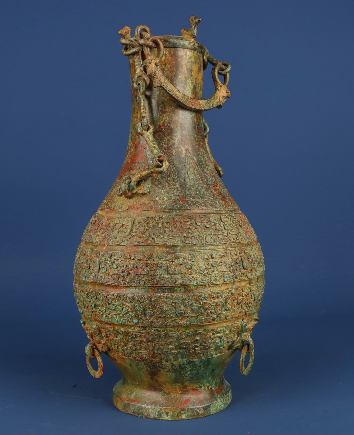 Chinese antique bronze chain bottle