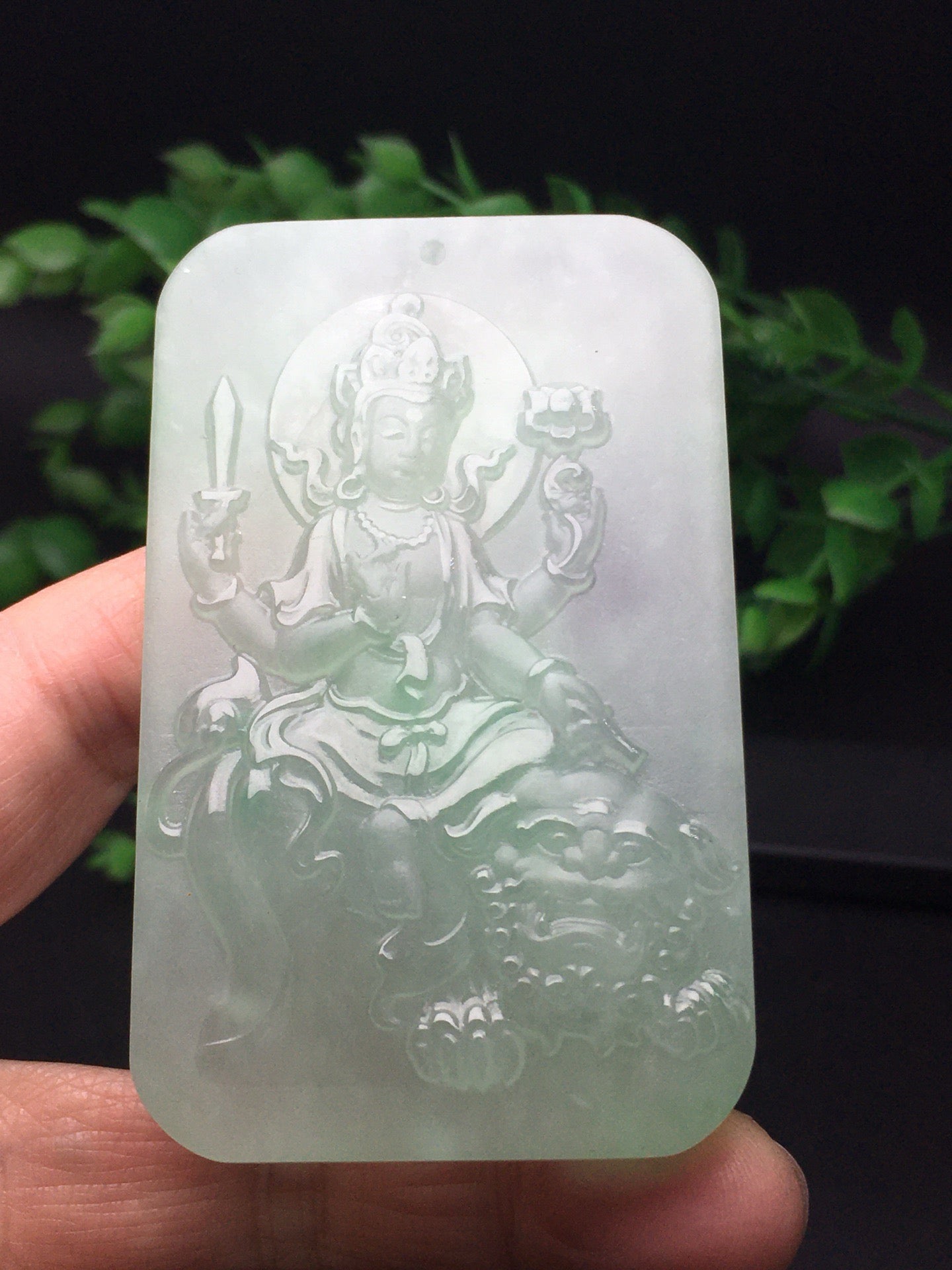 Chinese Antique Ice Drifting Green Thick Decoration Precision Matte Protection - Manjusri