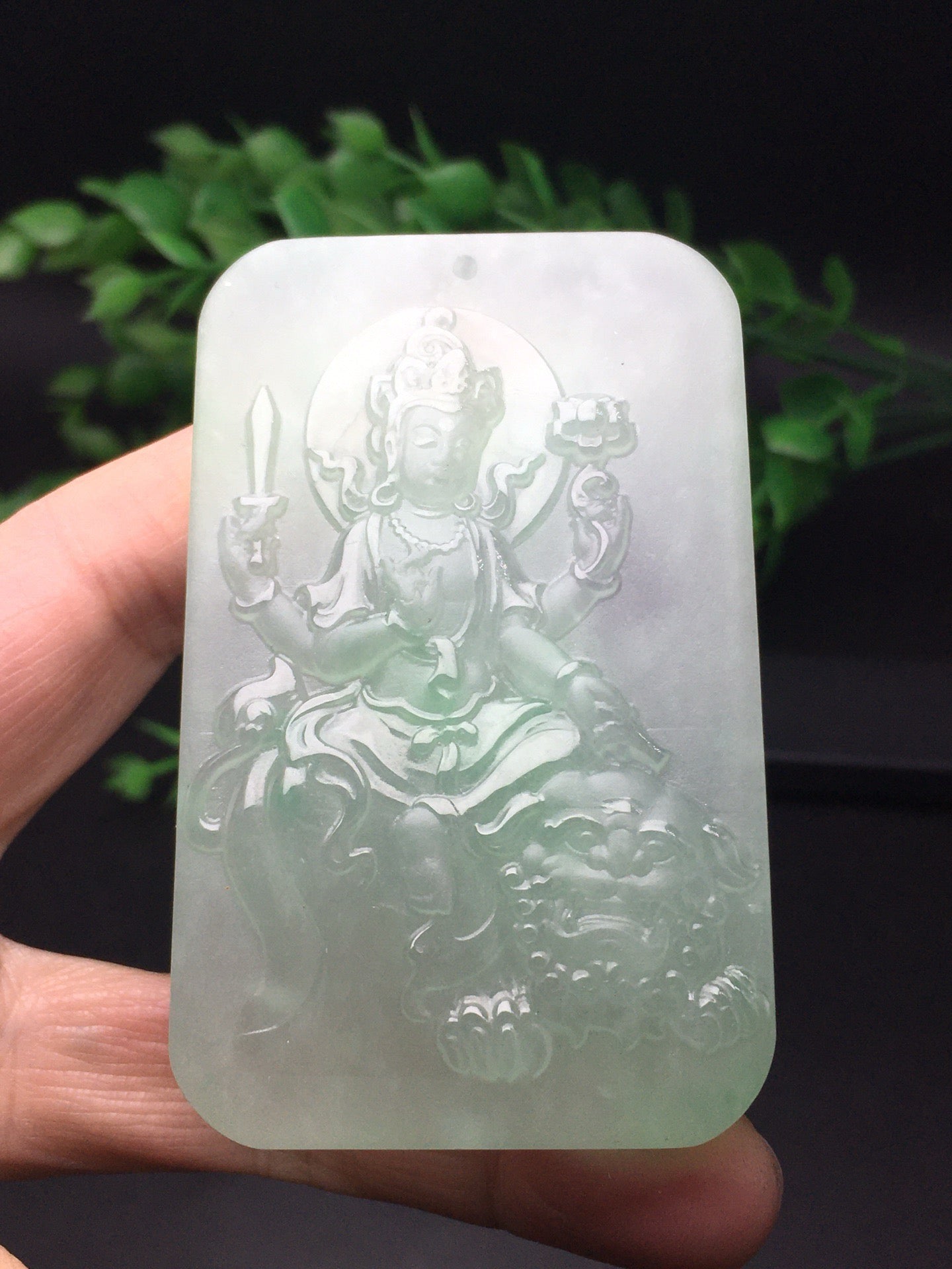 Chinese Antique Ice Drifting Green Thick Decoration Precision Matte Protection - Manjusri