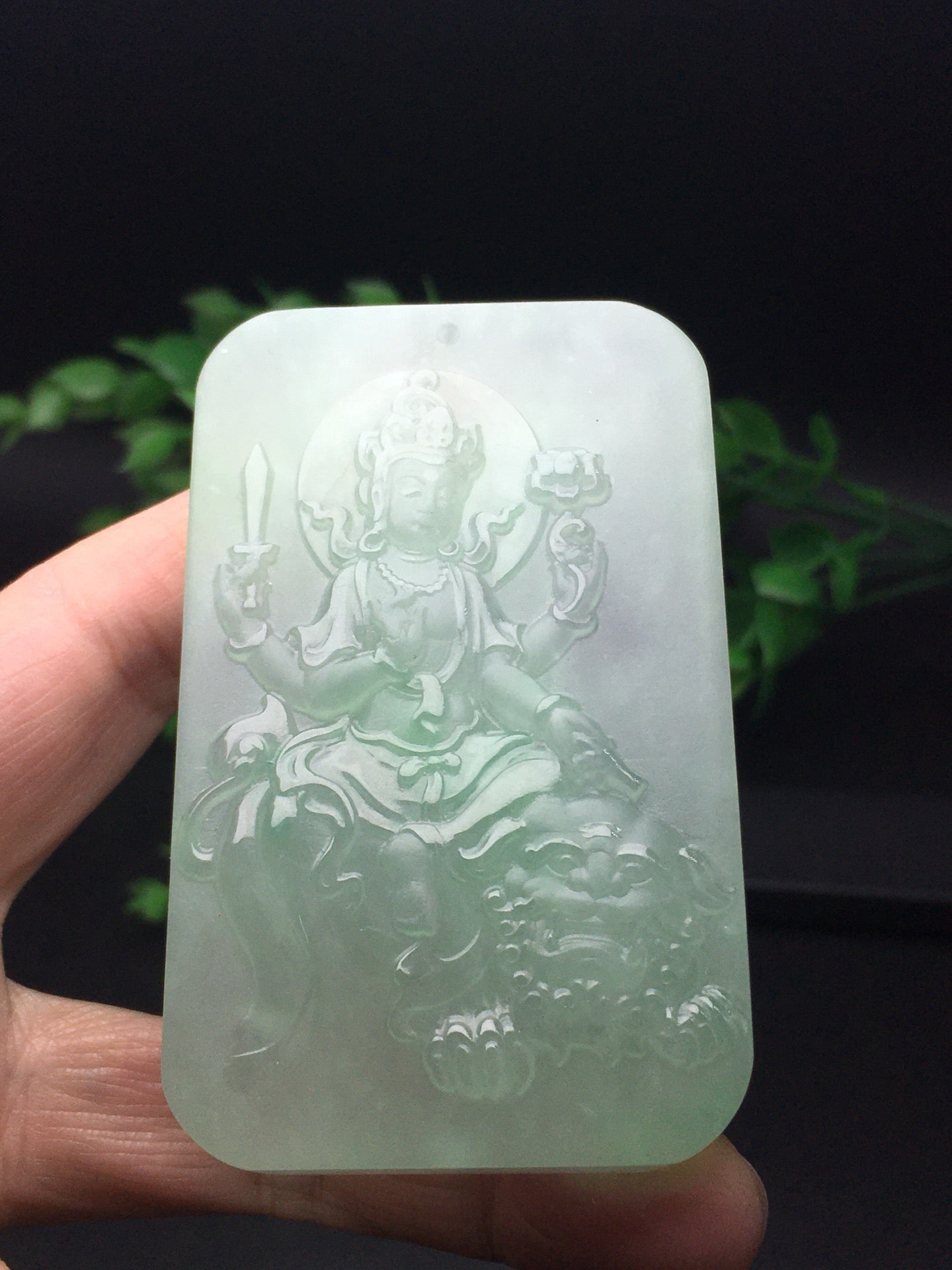 Chinese Antique Ice Drifting Green Thick Decoration Precision Matte Protection - Manjusri