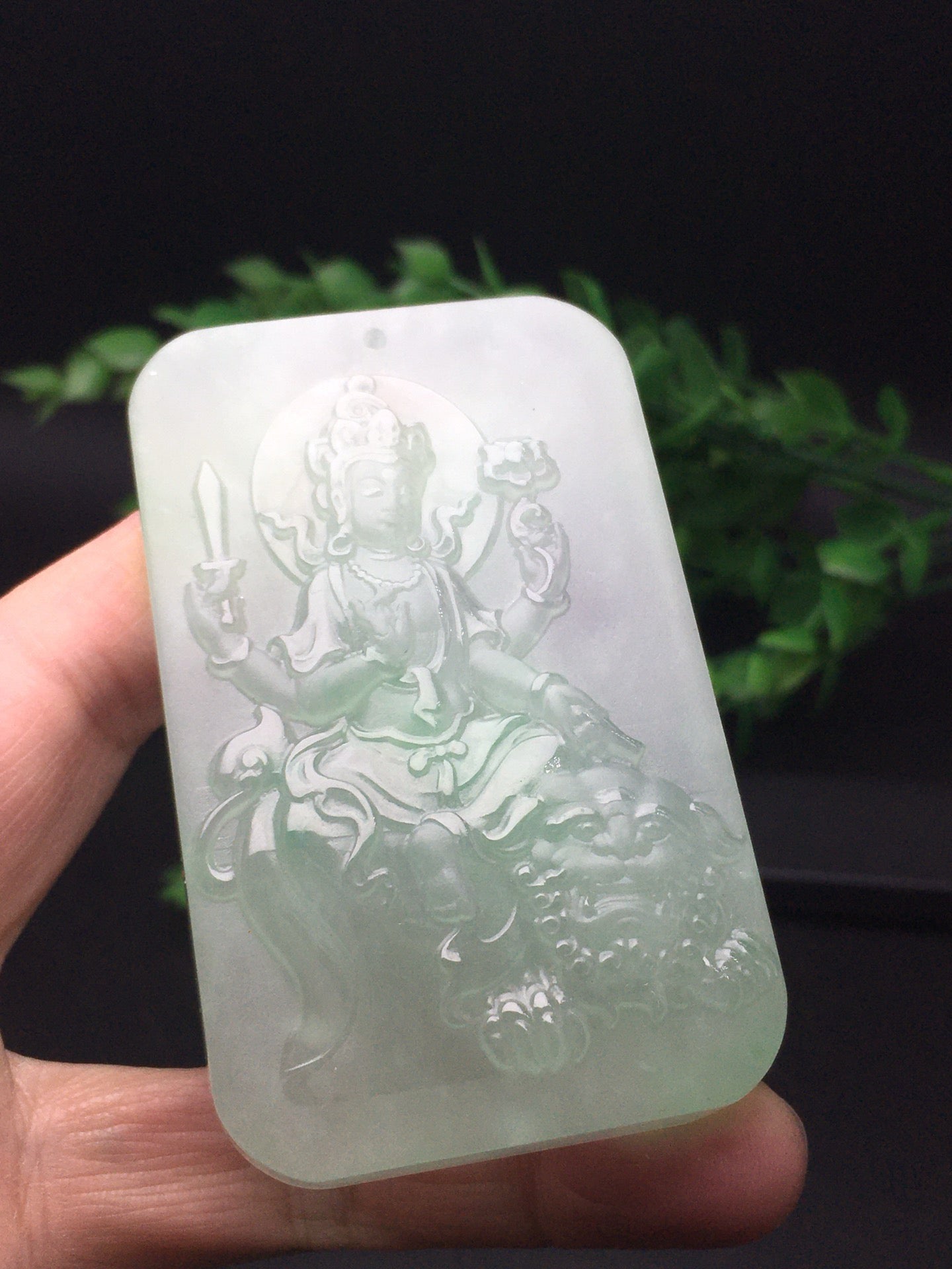 Chinese Antique Ice Drifting Green Thick Decoration Precision Matte Protection - Manjusri