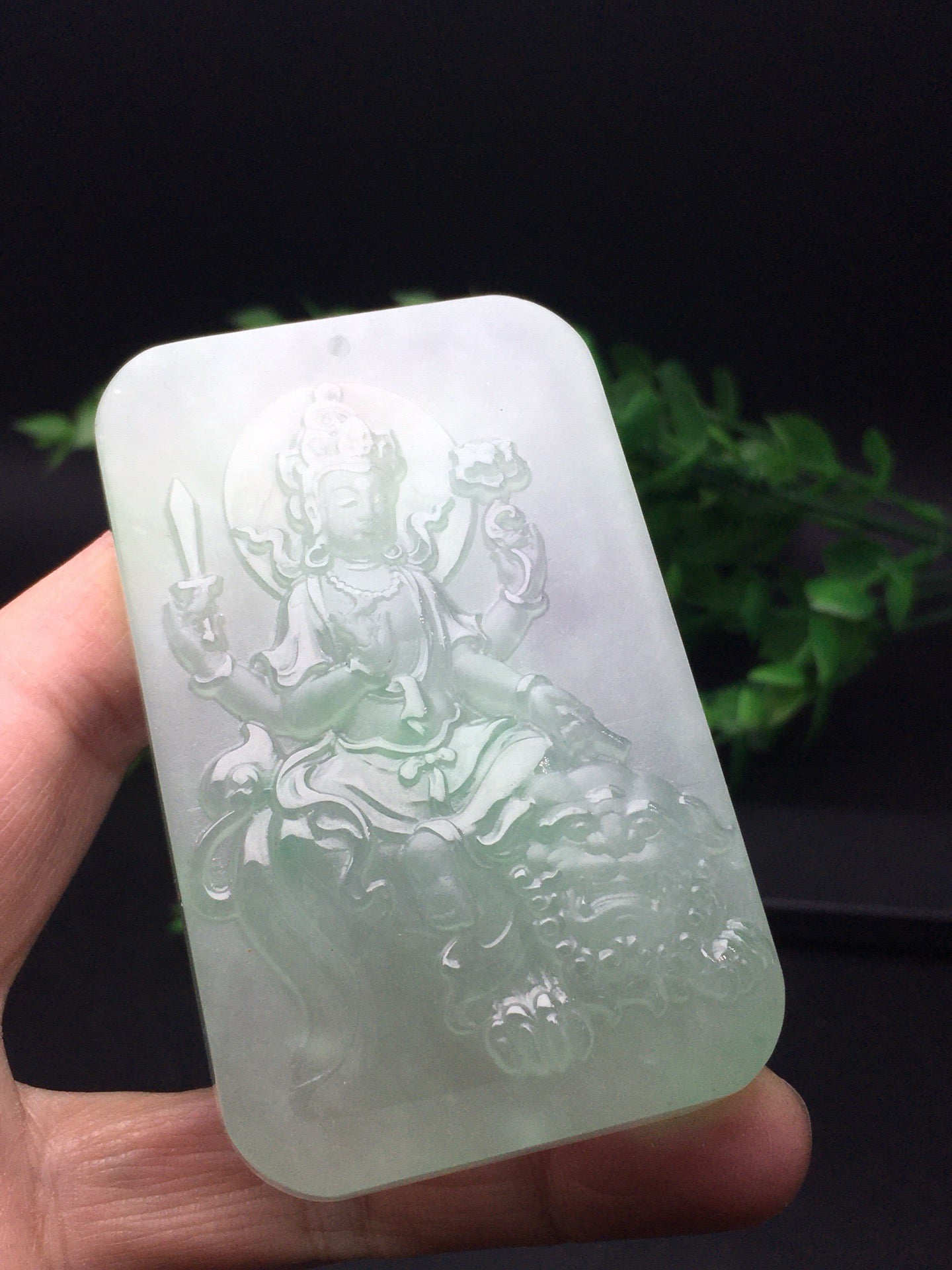 Chinese Antique Ice Drifting Green Thick Decoration Precision Matte Protection - Manjusri