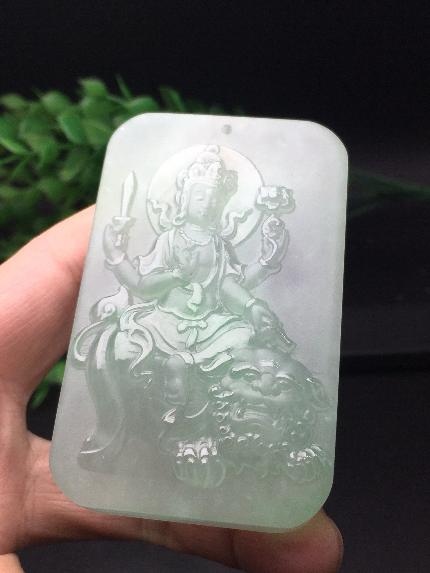 Chinese Antique Ice Drifting Green Thick Decoration Precision Matte Protection - Manjusri