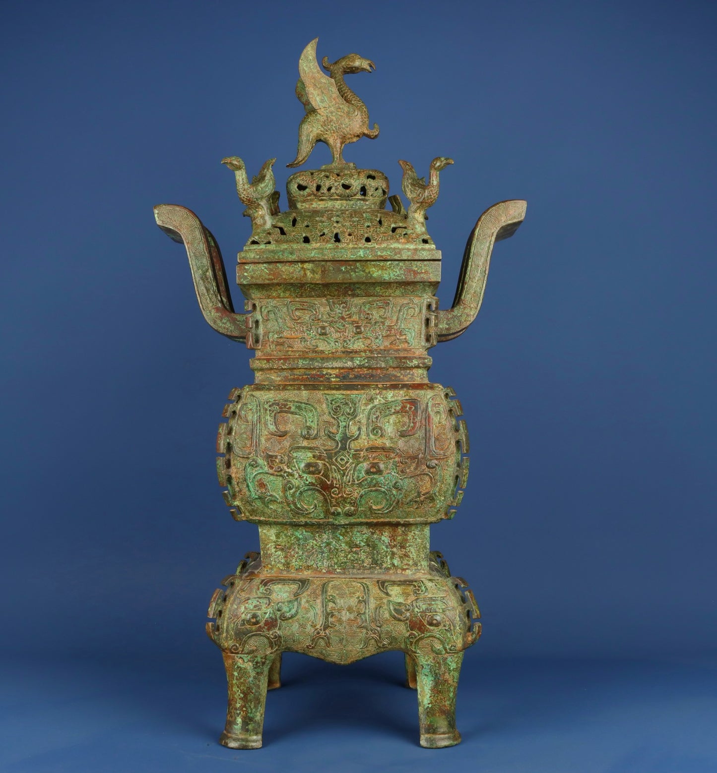 Chinese antique bronze beast face phoenix smoking furnace