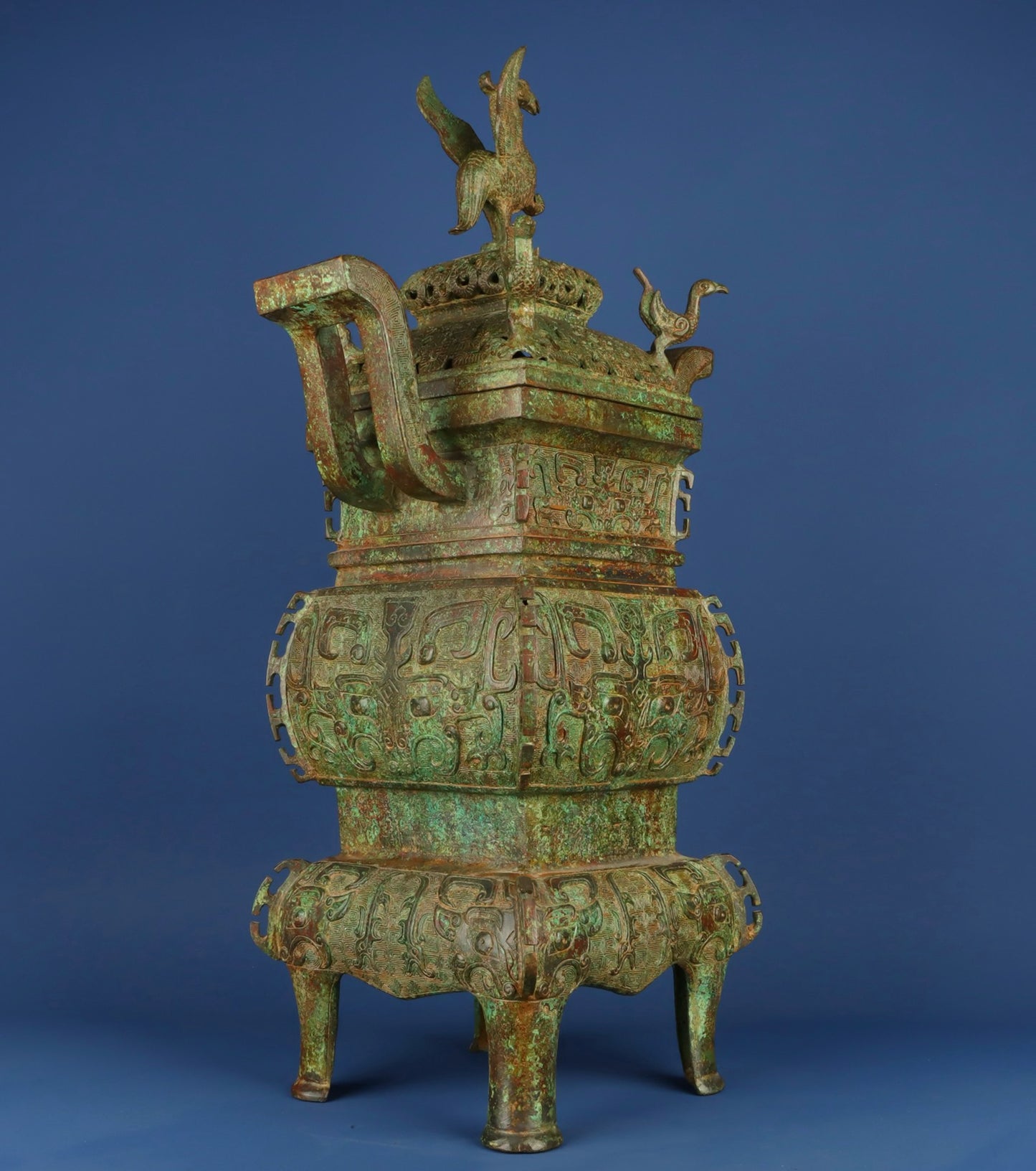 Chinese antique bronze beast face phoenix smoking furnace