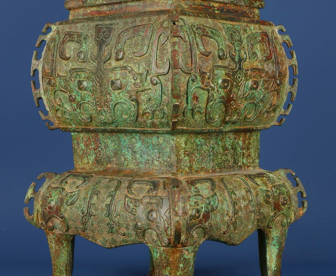 Chinese antique bronze beast face phoenix smoking furnace