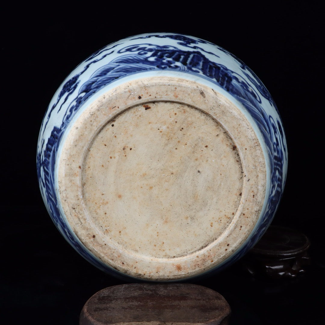 A pair of blue and white cloud dragon patterned jars