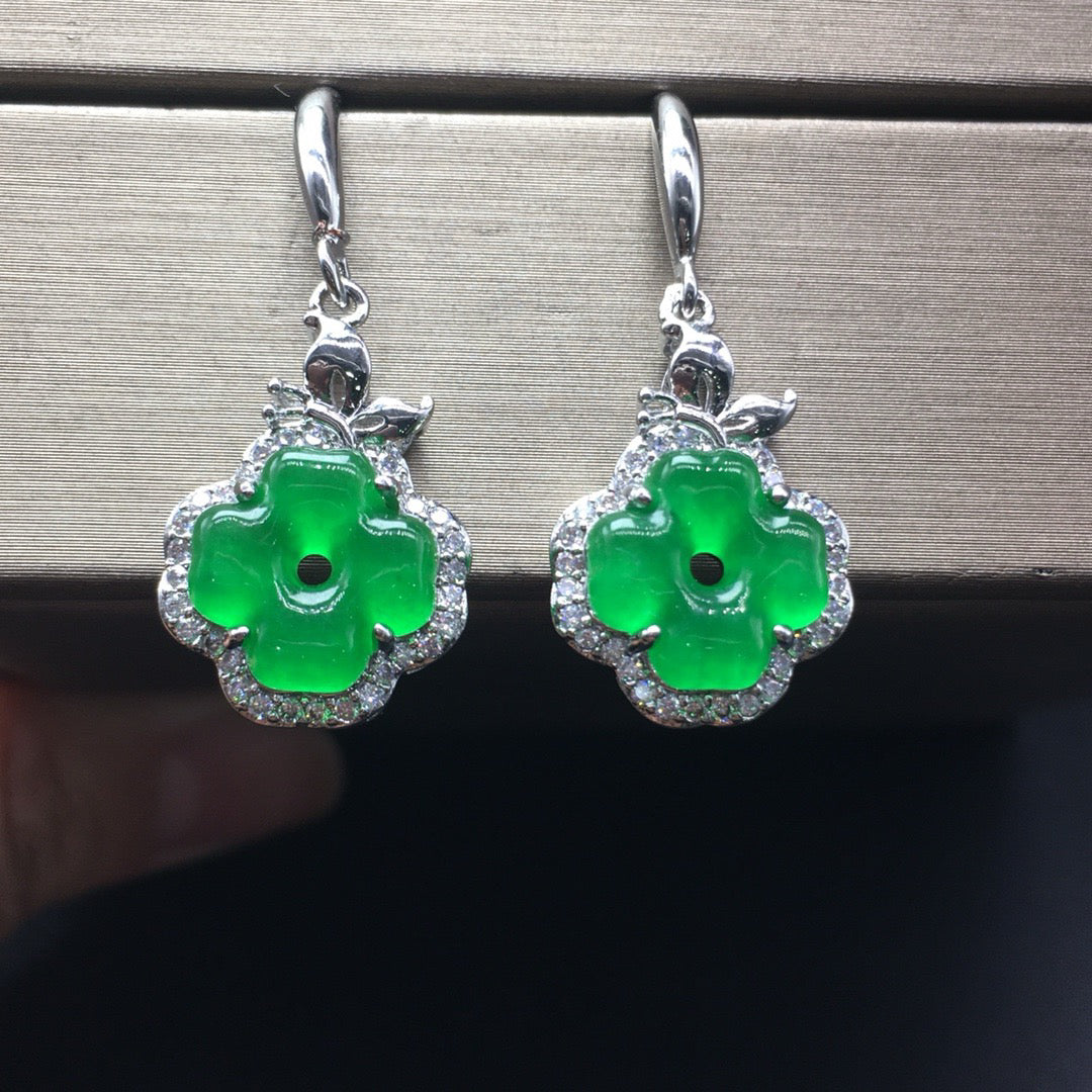 Ice Green Clover Jade Earrings