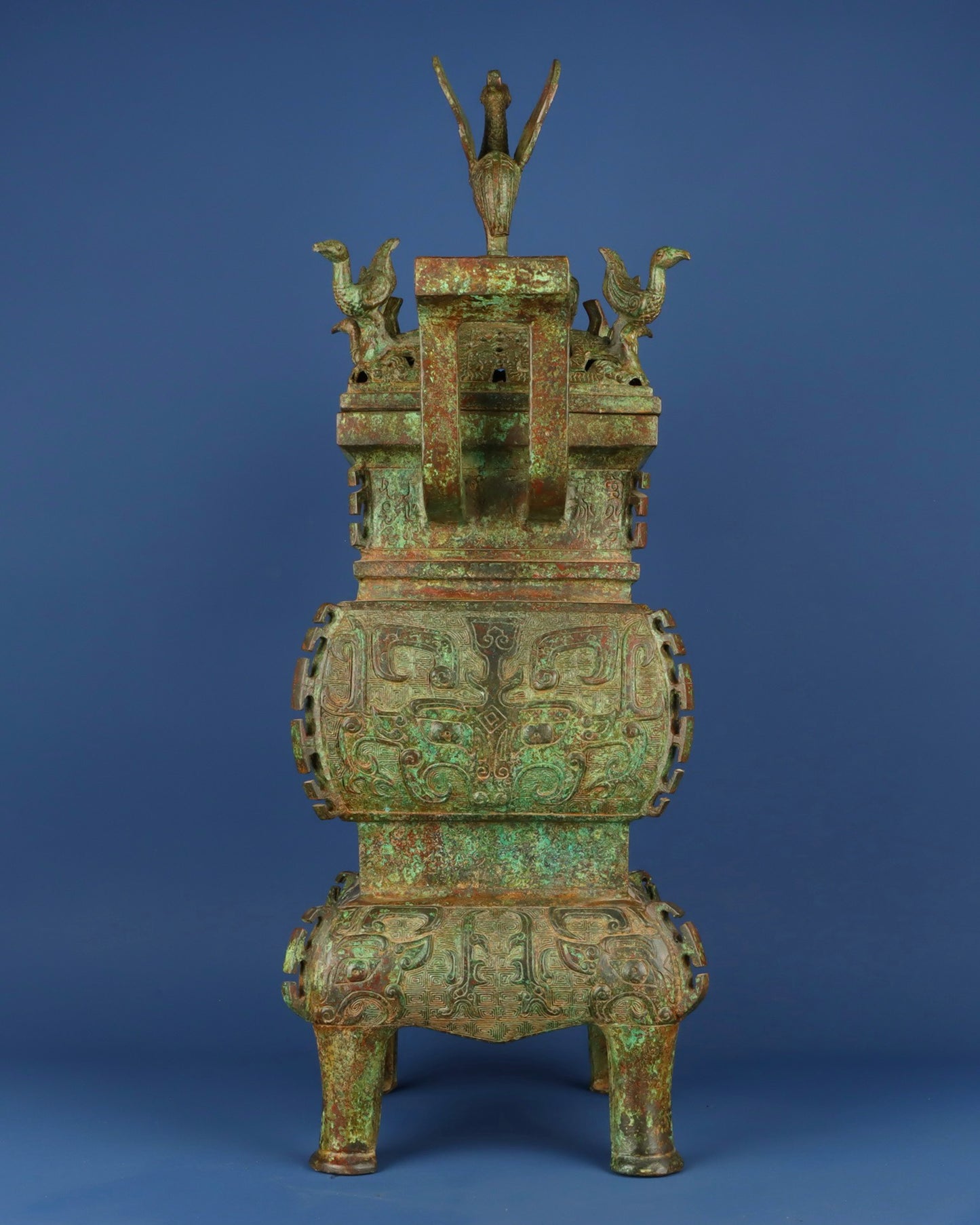 Chinese antique bronze beast face phoenix smoking furnace