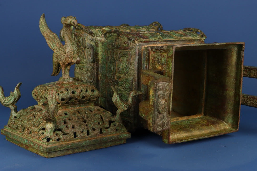 Chinese antique bronze beast face phoenix smoking furnace