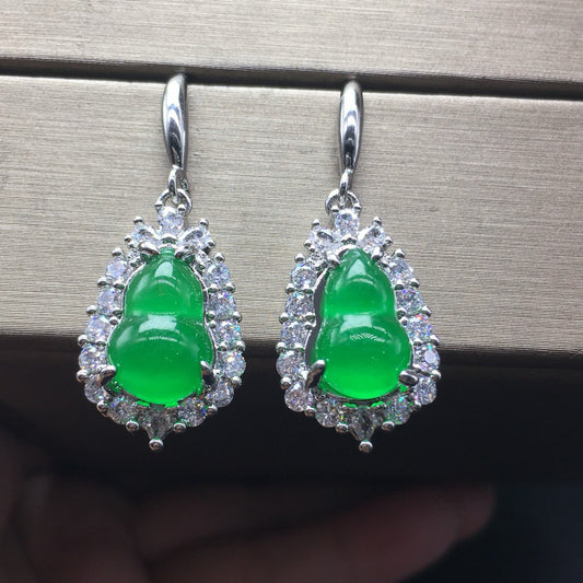 Ice Green Jade Gourd Earrings