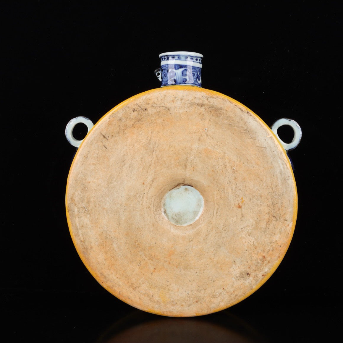 Blue and white glazed double phoenix patterned wall vase with yellow glaze