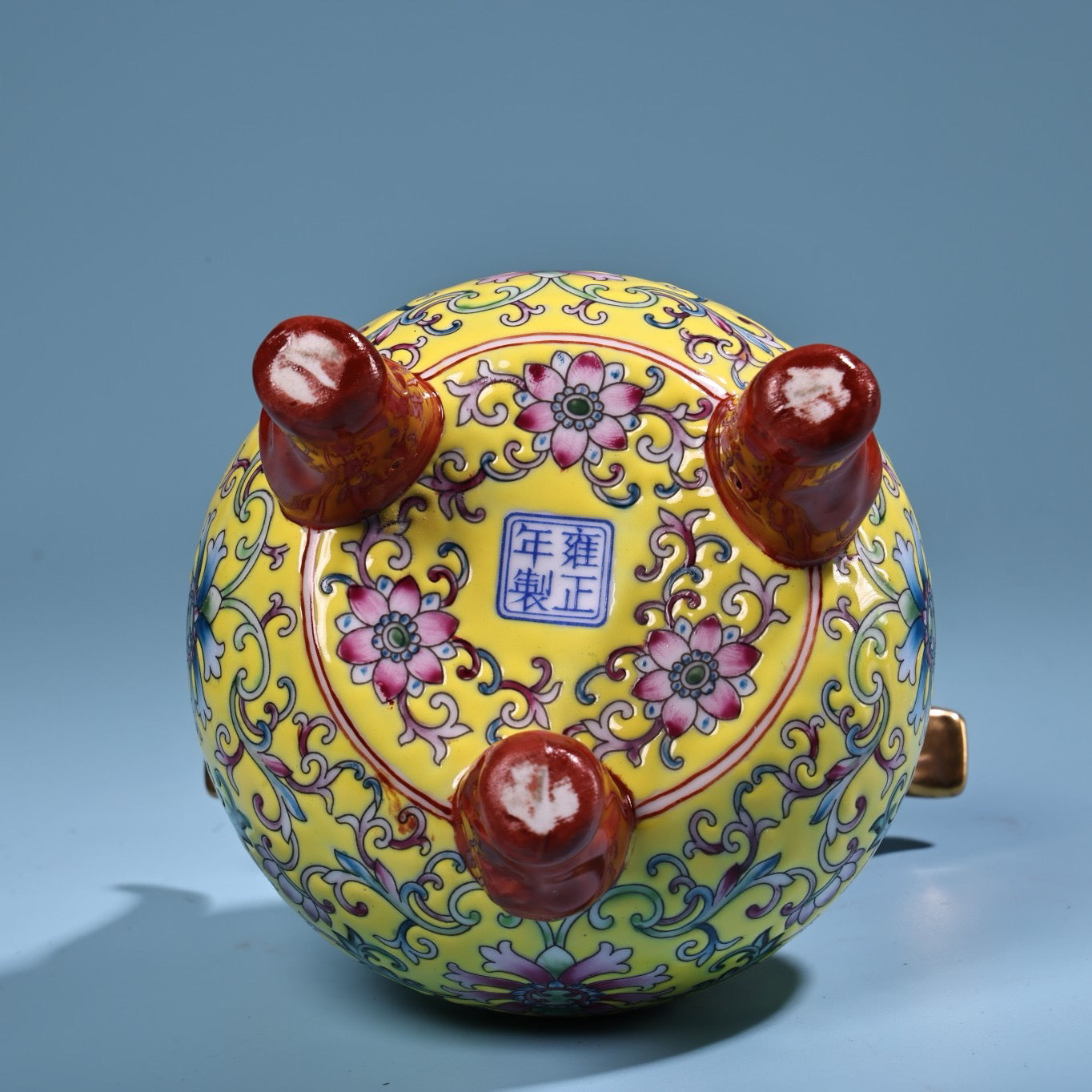 Hand painted enamel gilded gold colored porcelain incense burner