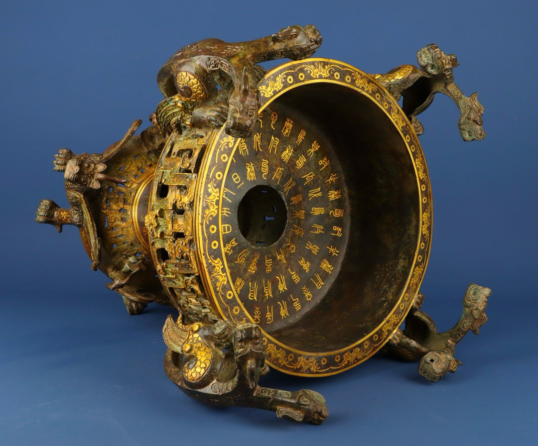 Chinese antique bronze pan dragon smoking furnace