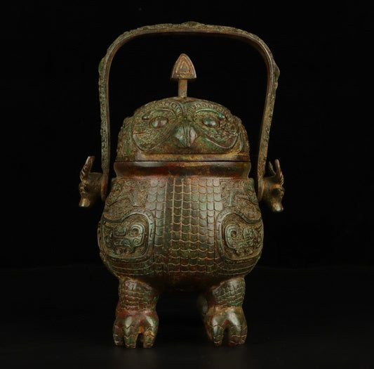 Chinese antique bronze double bird lifting beam