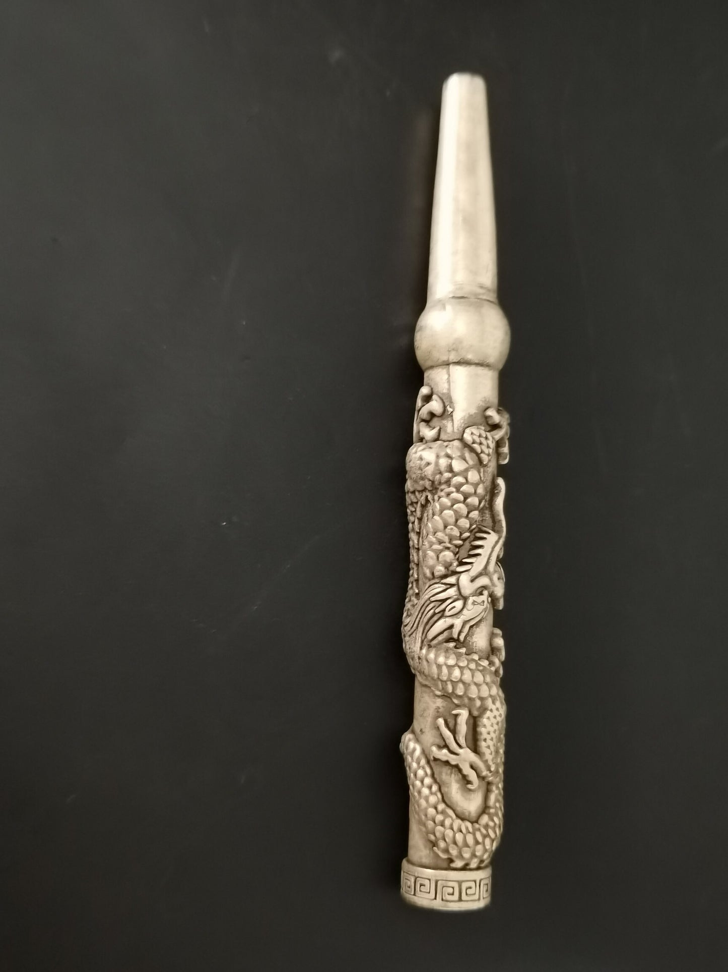Chinese Antique Silver Dragon Head Pipe and Rod