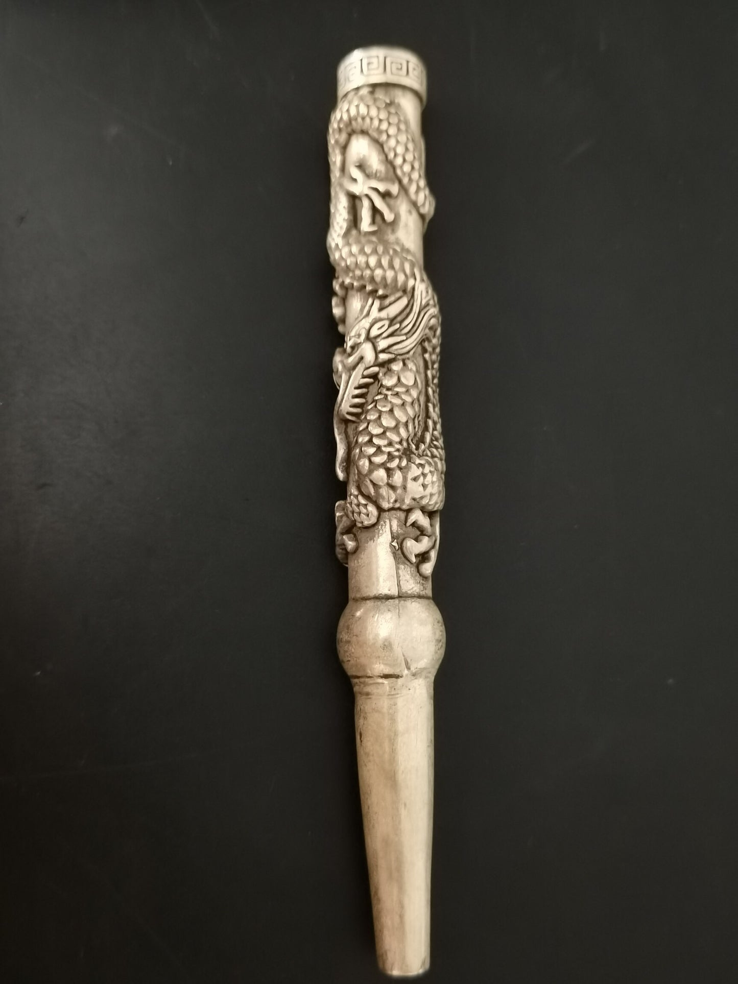 Chinese Antique Silver Dragon Head Pipe and Rod