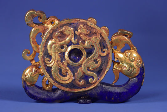 Chinese Antique Old Glass Wrapped Gold Dragon and Phoenix Wall