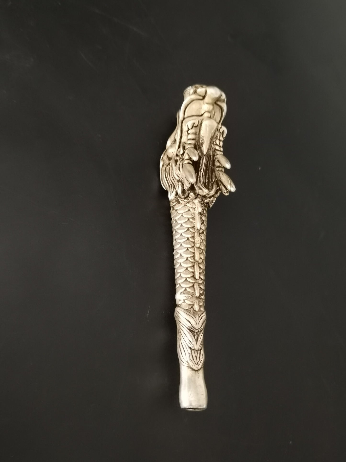 Chinese Antique Silver Dragon Head Pipe and Rod