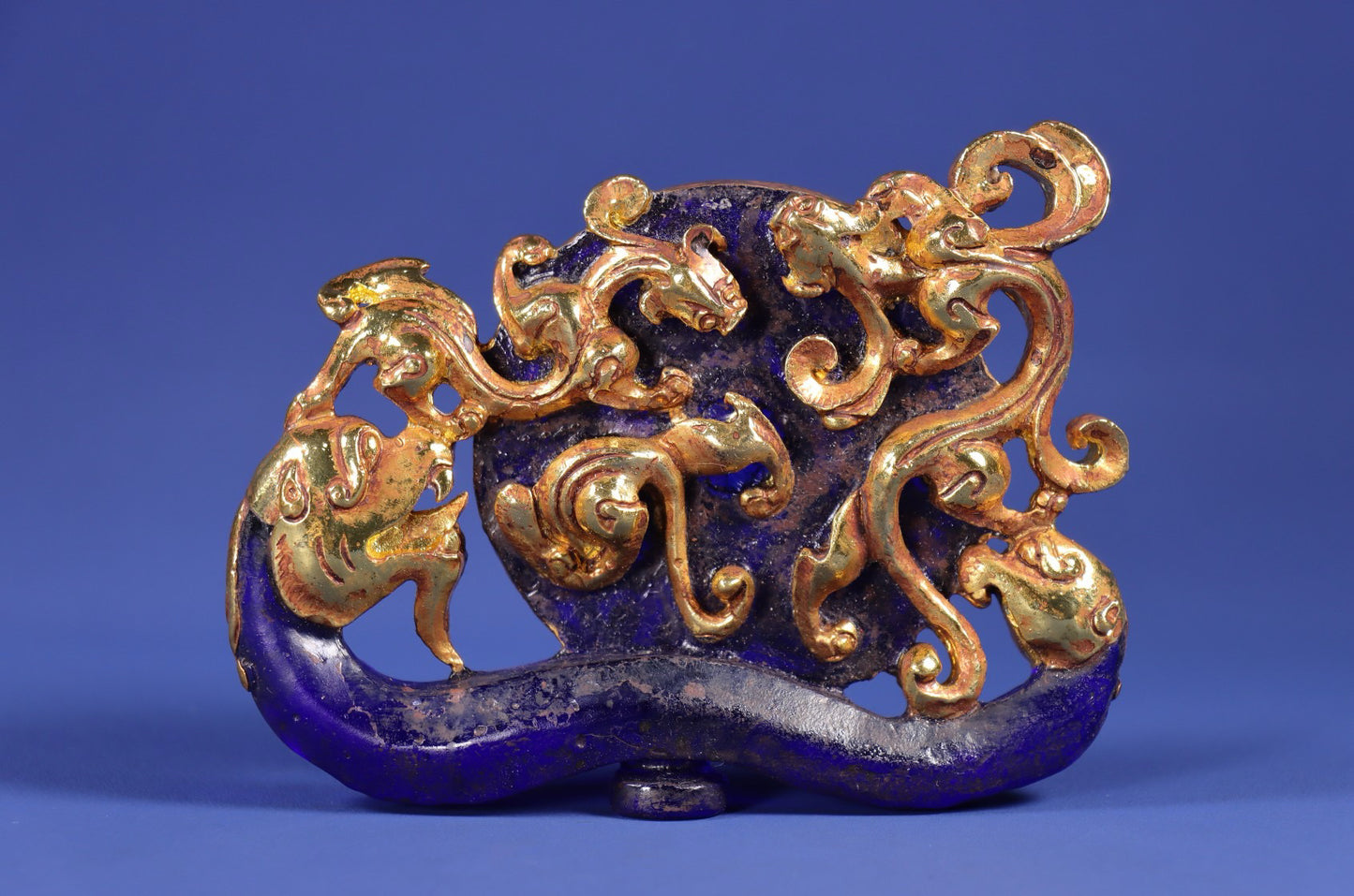 Chinese Antique Old Glass Wrapped Gold Dragon and Phoenix Wall
