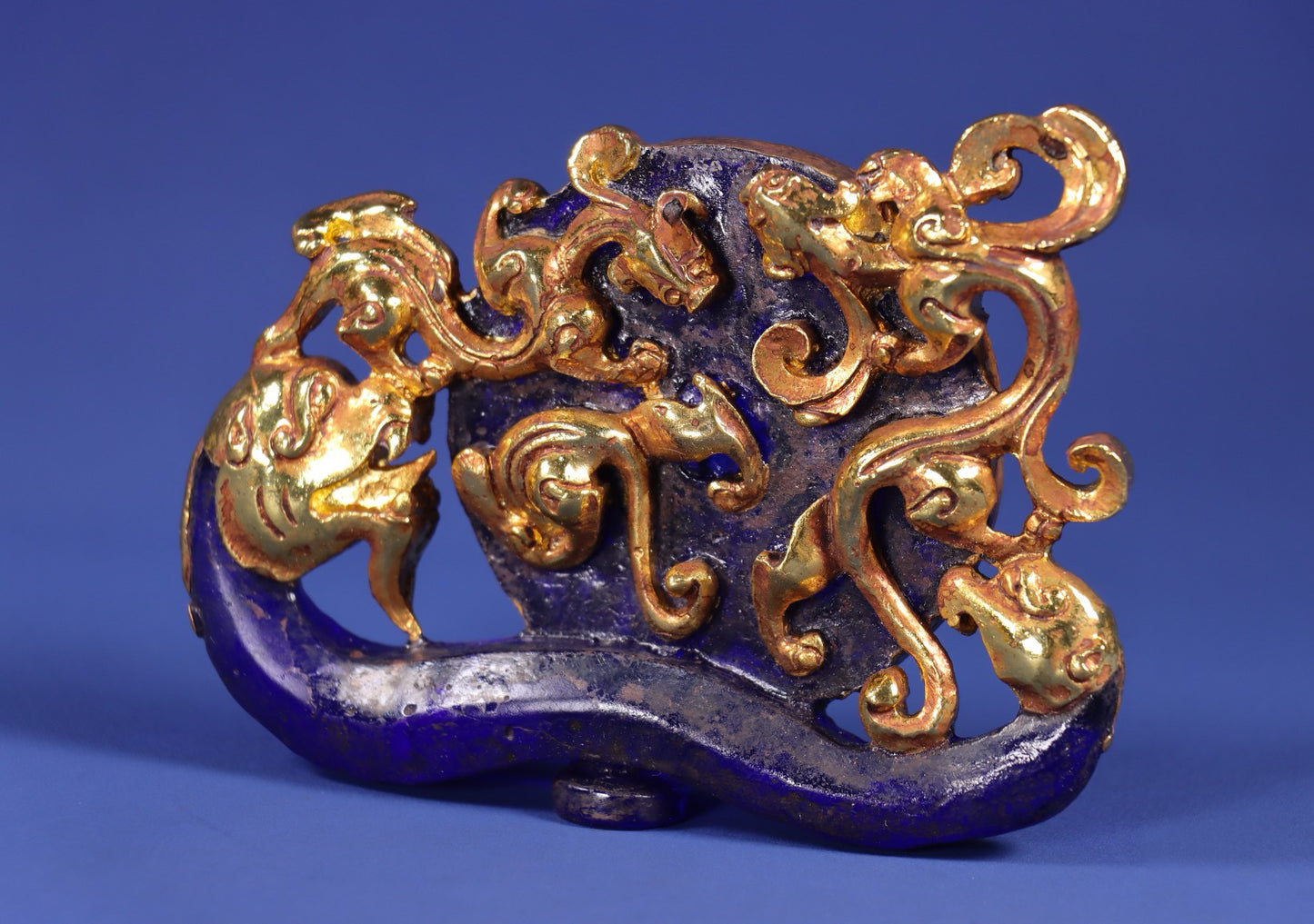 Chinese Antique Old Glass Wrapped Gold Dragon and Phoenix Wall