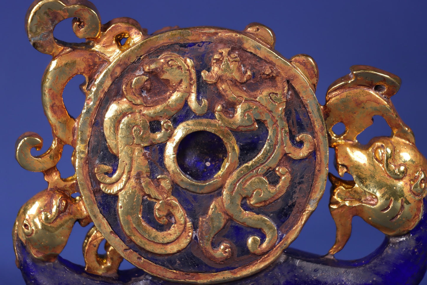 Chinese Antique Old Glass Wrapped Gold Dragon and Phoenix Wall