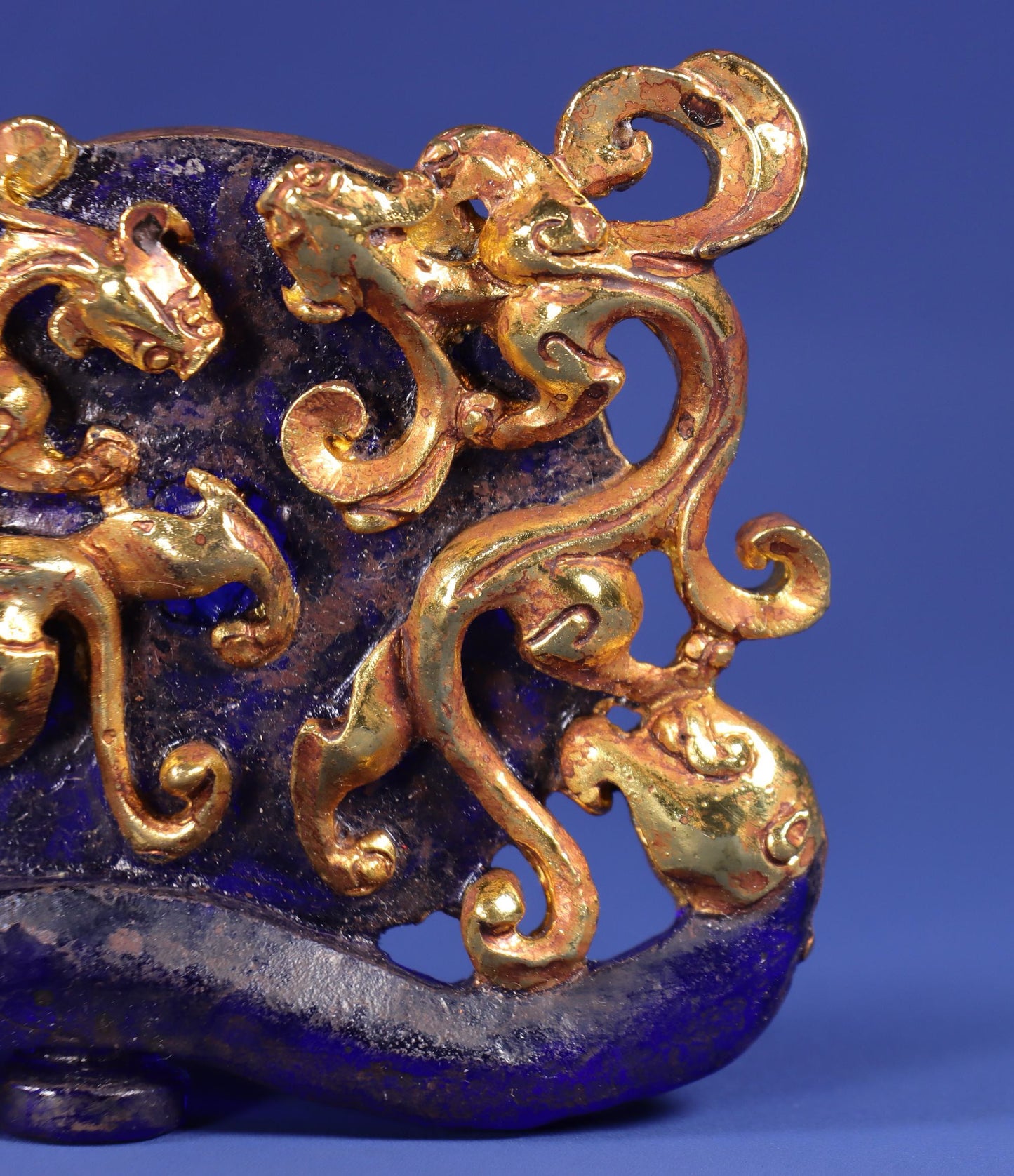 Chinese Antique Old Glass Wrapped Gold Dragon and Phoenix Wall