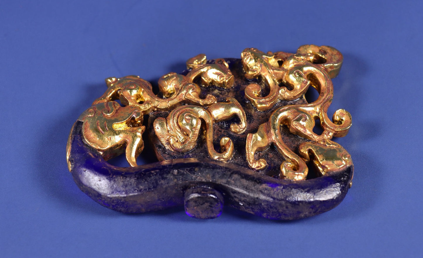 Chinese Antique Old Glass Wrapped Gold Dragon and Phoenix Wall