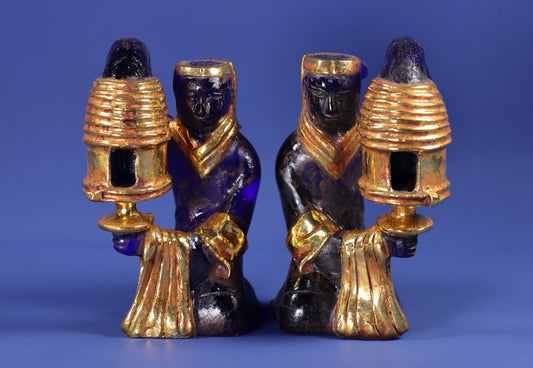 A pair of Chinese antique old glazed gold wrapped noble lanterns