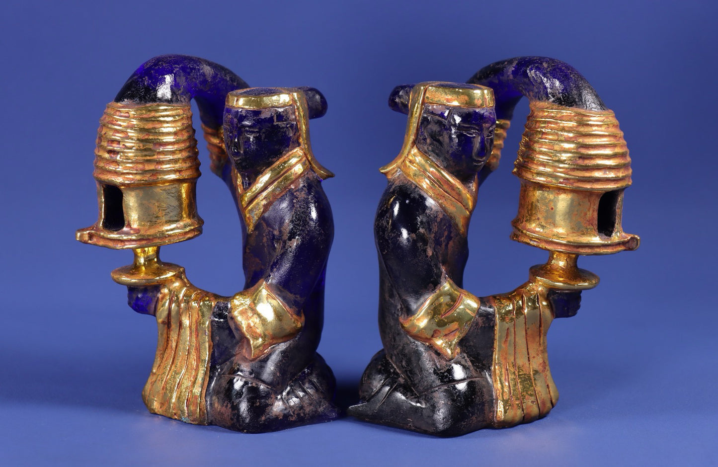 A pair of Chinese antique old glazed gold wrapped noble lanterns