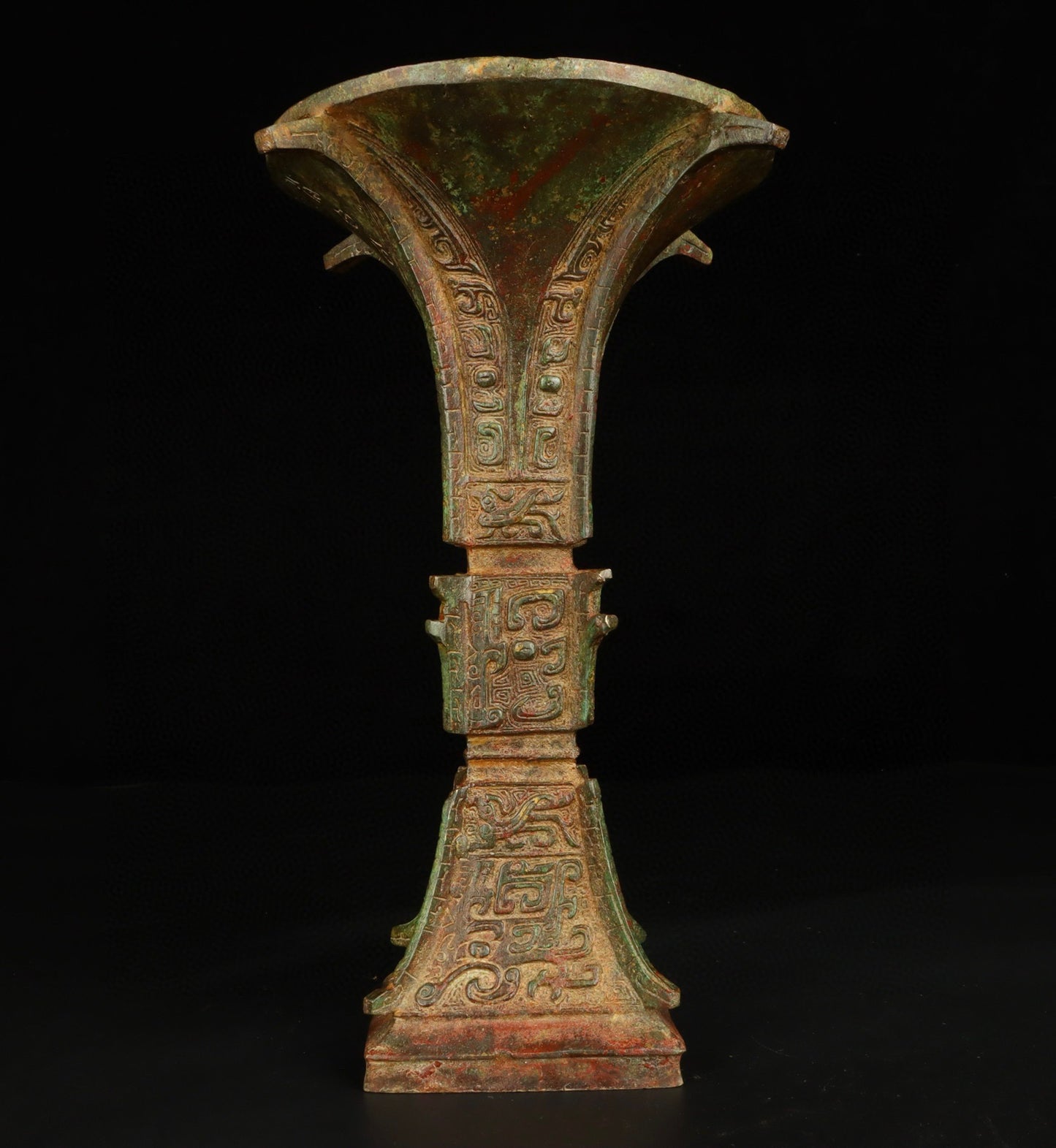 Chinese Antique Bronze Square Flower Gu