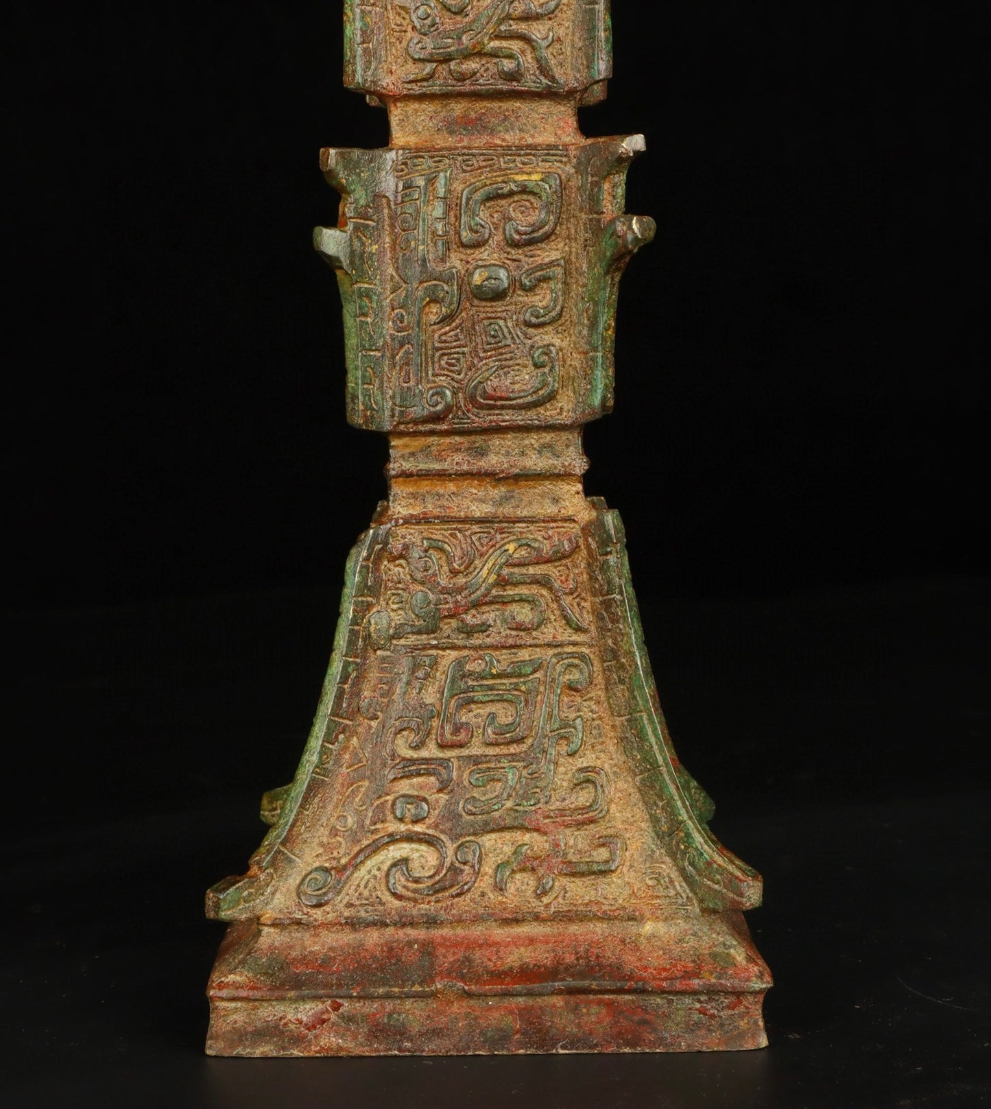 Chinese Antique Bronze Square Flower Gu