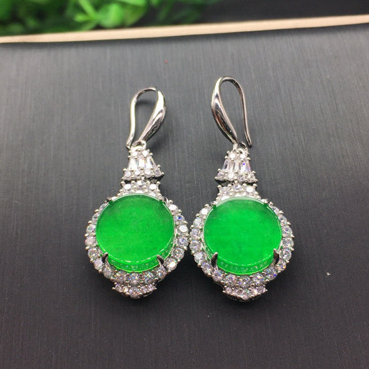 Ice Green Jade Earrings Round Peace Plate